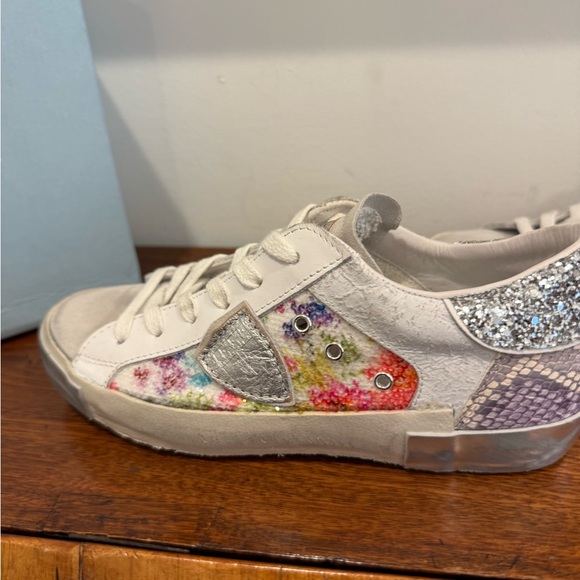 Philippe Model PRSX Low - Flower Paillettes - Blanc Argent - Picture 10 of 11